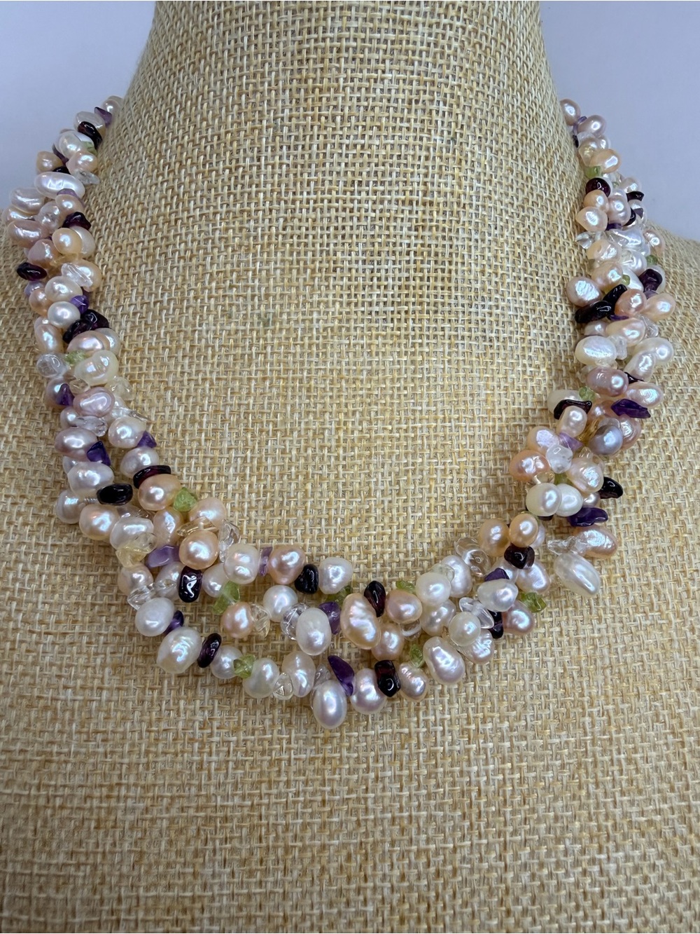 Vintage  Ross-Simons Genuine Pearl, Amethyst, and Peridot Necklace